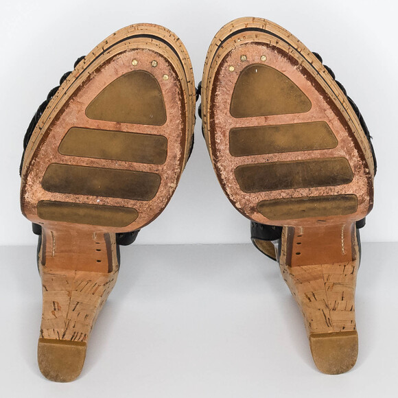 Frye Women's High Heels Strappy Cork READ Black Tan Size 8.5 M | AR - Picture 6 of 8